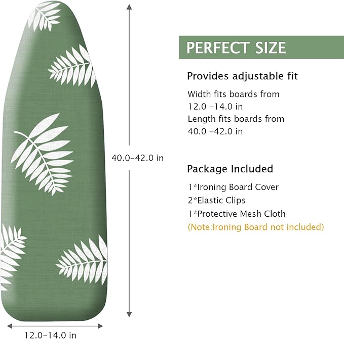 SheeChung 14x42 Inch Over-The-Door Ironing Board Cover and Pad,Cotton Cover with Extra Thick Pad,Resists Scorching and Staining,Fits Door/Standard Ironing Board,Silicone Coating