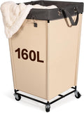 160L Laundry hamper with wheels and Handles, Large Rolling Laundry Basket, Laundry Cart for Room Bedroom Hotel Home-Beige
