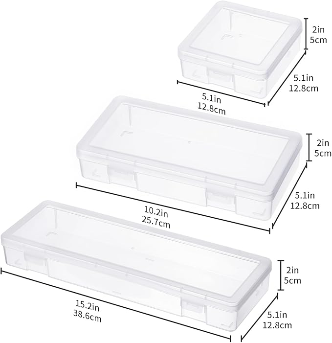 novelinks Plastic Clear Storage Containers for Organizing, Craft Storage Organizers and Stackable Storage Bins with Lids for Pencil Box, Bead, Cookie Cutter, Board Game (3 Small + 3 Medium + 3 Large)