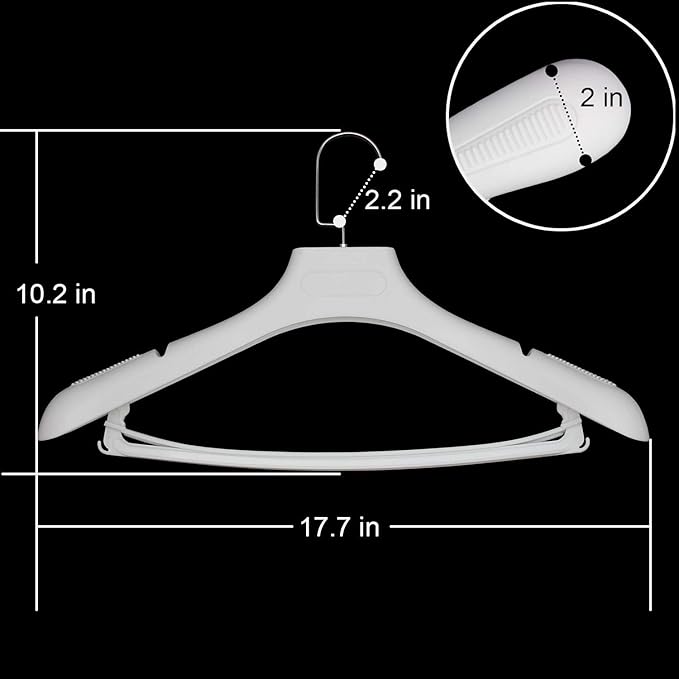 DEDU Suit Hangers for Men 15 Pack, White Coat Hangers Extra Wide Non Slip Width 17.7", Thick Plastic with Pants Bar & Metal Hook