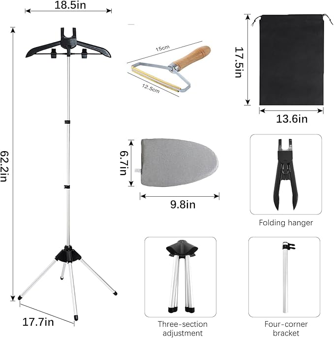 Steamer Stand for Clothes Steamer Holder for Clothes Iron stand Garment Steamer Rack 360° Rotating Foldable Hanger Holder Stand with Ironing Gloves Clothing Fuzz Remover for Home RV Travel