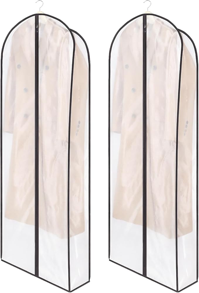 Zilink Breathable Fur Coat Storage Bags 60" Dress Bags for Gowns Long Dust Covers for Hanging Clothes with 7" Gussted Wrinkle Free for Leather Jacket Fur Coat Puffy Dress Storage, Set of 2