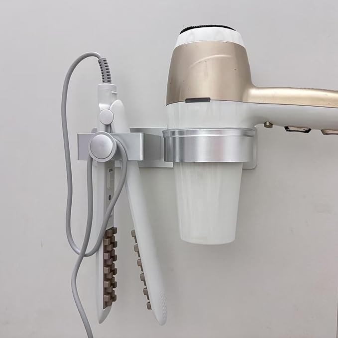 Hair Dryer Holder, Wall Mounted Stainless Steel Blow Dryer Holder & Hair Straightener Holder for Flat Iron,Curling Iron,Hairdryer