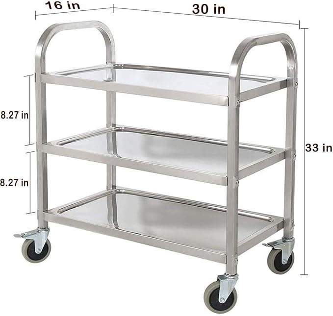 tonchean Stainless Steel Utility Cart 30x16x33 inch 3 Tier Restaurant Carts with Lockable Wheels Serving Rolling Carts for Restaurant Catering Home Commercial Grade & Easy Assembly 400 lbs Capacity