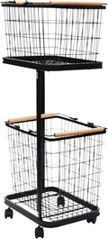 Laundry Hamper, 2 Tiers Laundry Sorter,Vertical Rolling Laundry Cart,with 4 Universal Wheels,with 2 Pull-Out and Removable Shelf, Clothes Hamper with Divided Bag for Laundry Room,Bathroom, Dorm