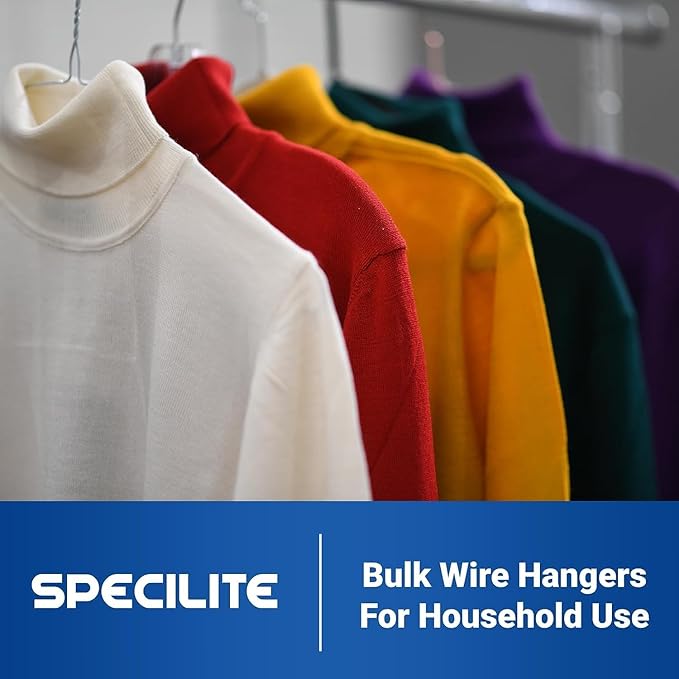 SPECILITE Wire Metal Clothes Hangers Bulk 50 Pack for Standard Size Suits, Coats, Shirts, Pants, Skirts, Space Saving, Non Slip,16 Inch 12 Gauge Ultra Thin, Silver