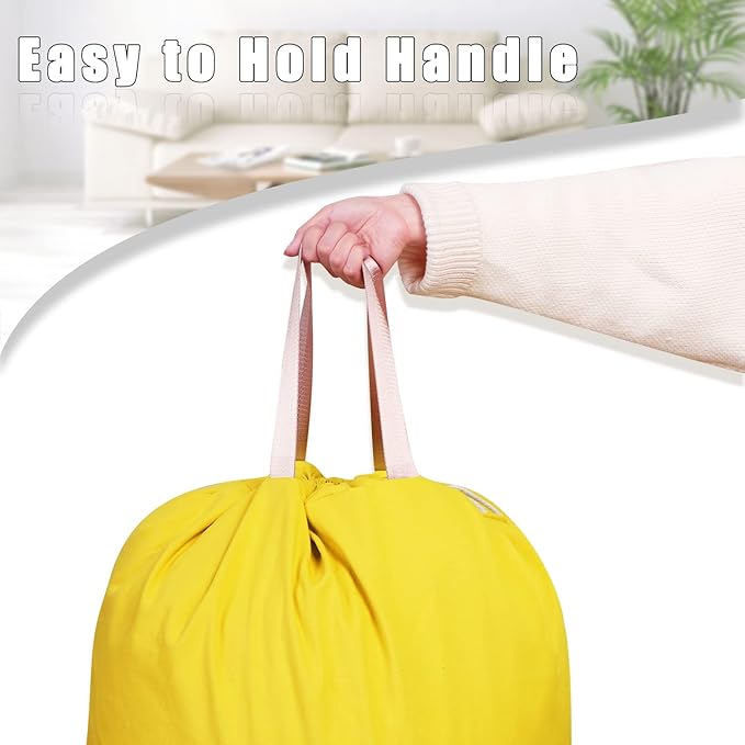 Sanlykate Large Canvas Cotton Laundry Bag with Drawstring & Handles, Heavy Duty Durable Dirty Clothes Organizer, Tear Resistant Hamper Liner Storage Bag, Travel Sack, 25.5 x 34inch - Yellow