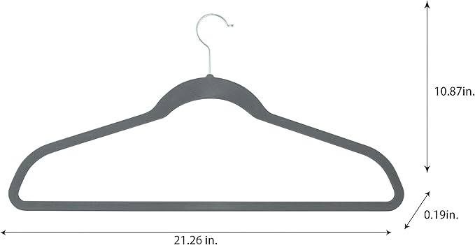 Simplify Extra Wide 21” Velvet Coat Hangers | 24 Pack | Slim Design | Heavy Duty | Holds 10 Pounds | Closet Organization | Shirt & Clothes | Grey