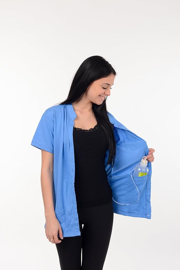 USBD Post Mastectomy Shirt with Drain Pockets Band Collar Post Op Recovery Tops