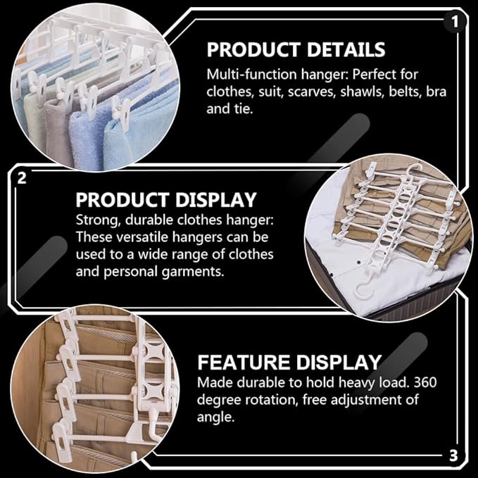 DOITOOL 1Pc Multilayers Pants Hanger Multi-Function Folding Clothes Rack for Skirts and Trousers Clip Design Ergonomic and Fall-Resistant for Wardrobe Organization