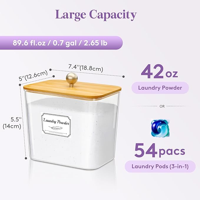 Lifewit Laundry Pods Container with Lid, Dryer Sheet Holder, Room Organization Storage for Coffee Pods Kcup Washing Powder, Scent Booster Beads, 2600 ml/0.7gal，Natural,3 Pcs