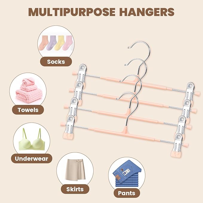 HUADYMEET 30 Pack 12Inch Pants Hangers with Clips,Metal Trouser Hanger for Jeans.Space Saving Skirt Hangers Heavy Duty Non-Slip Adjustable Clothes Shorts Hanger for Women,Men,Coral Pink