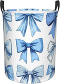 Cute Blue Bow Print Laundry Basket For Storage Bins Gift Baskets Bedroom Clothes Hamper
