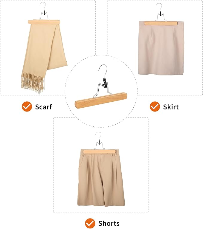 Amazon Basics Sturdy Wooden Pants Hangers - Natural, 10-Pack