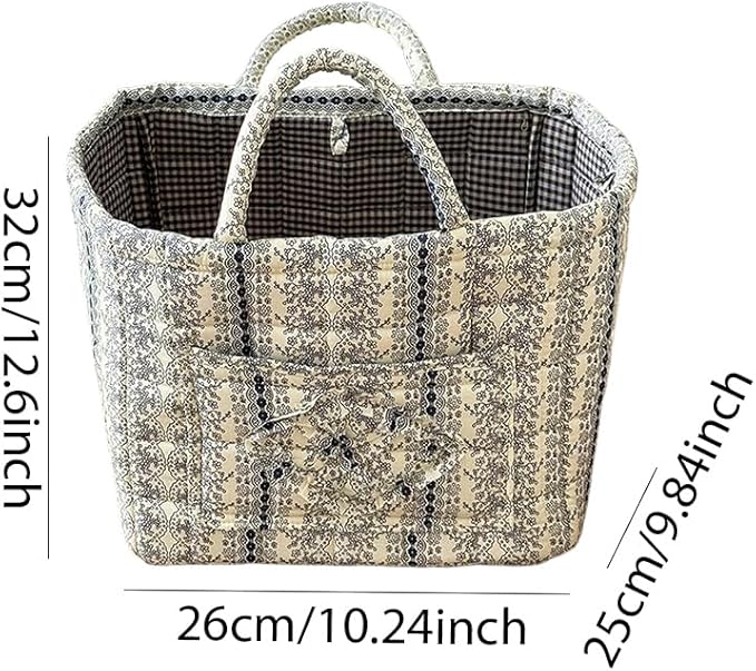 Quilted Laundry Basket Floral Storage Basket Cute Fabric Laundry Baskets Large Boho Foldable Nursery Hamper (Floral07)