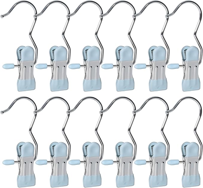 15/30Pcs Upgrade Double Head Clamp Dipped Clothespin for Laundry Hooks with Clips, Boot Holder, Hanging Clips, Portable Multifunctional Hangers Single Clip Space Saving for Jeans, Hats (15, Blue)