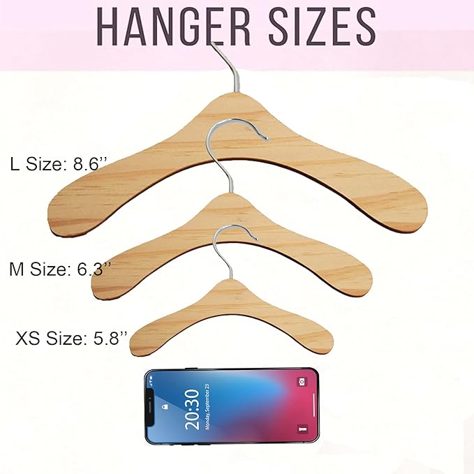 5 Pack Wooden Hangers, Dog Clothes Hanger 8.6 inch - Little Hangers for Doll Dress Clothes Gown Outfit Holders Accessories (L)