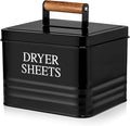 Calindiana Modern Farmhouse Metal Laundry Dryer Sheets Holder Fabric Softener Dispenser with Lid for Laundry Room Decor and Accessories and Space Saving Laundry Organization and Storage, Glossy Black
