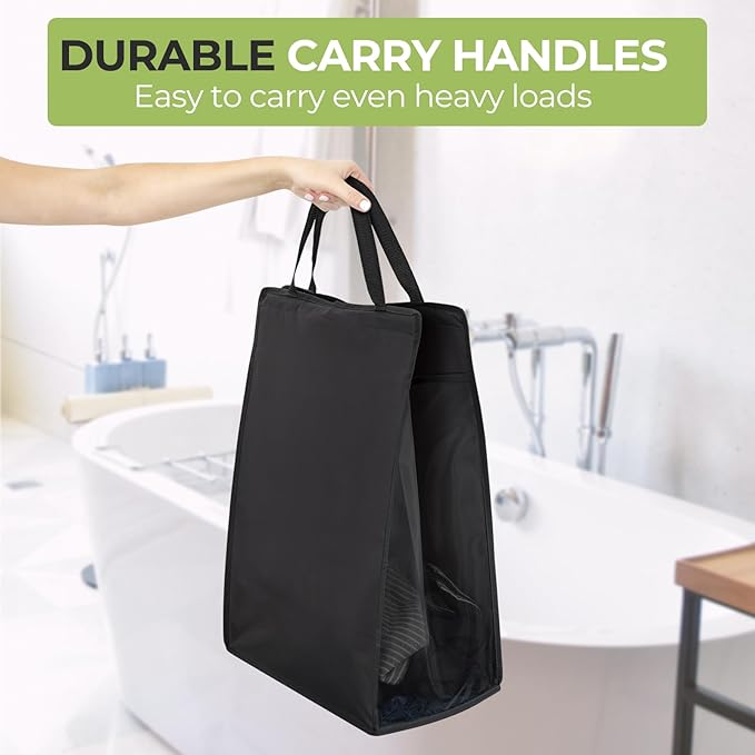 FENTEC Fentec Hanging Laundry Hamper, Hanging Laundry Basket, Slim Laundry Hamper Bag with Handles, Portable Hanging Closet Hamper, Mesh Heavy Duty Hanging Laundry Bag (Black,2 Pack)
