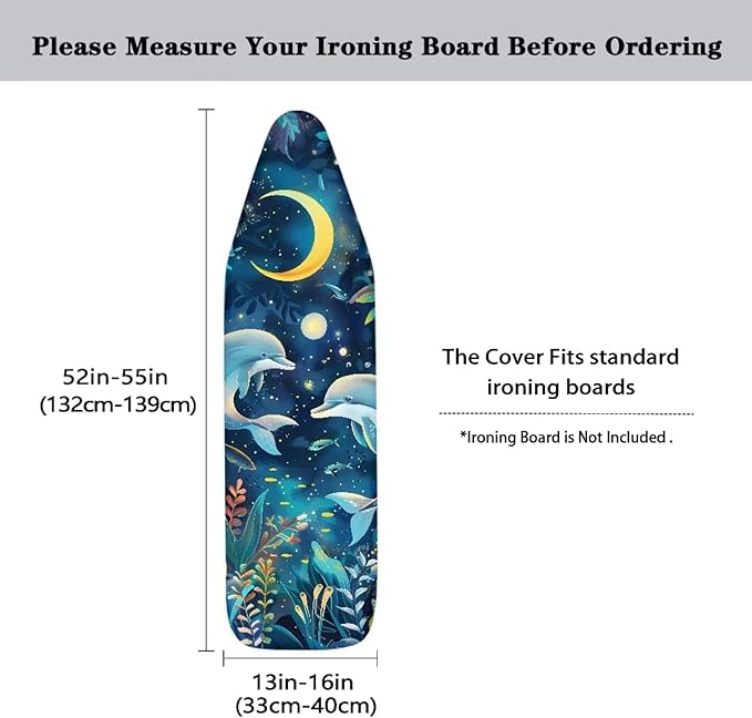 Dolphin Ironing Board Cover and Pad, Stain Resistant and Scorch, Smooth Iron, Easy Installation Ironing Board Cover with Moon