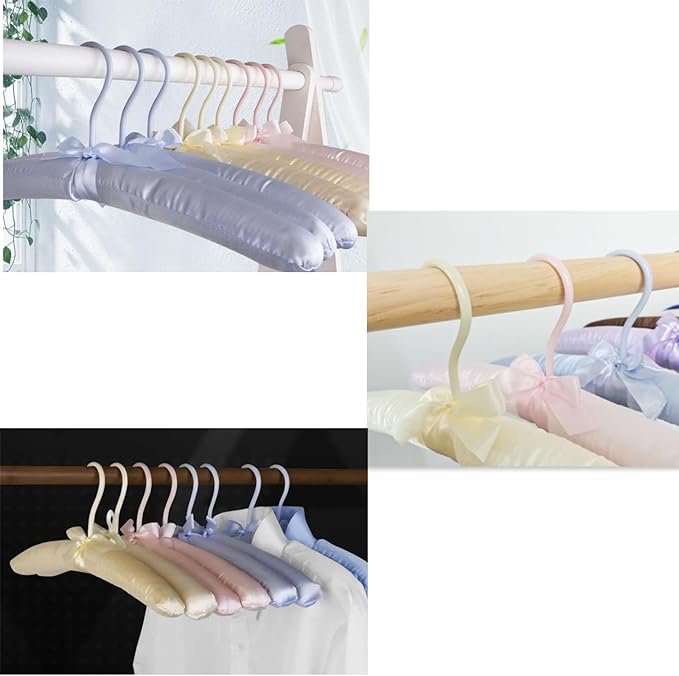 Thicker Padded Hangers for Women Clothing Sweaters,Anti-Slip Satin Hangers Padded Cute Hanger with Bow,Silky Fabric Hanger for Closet
