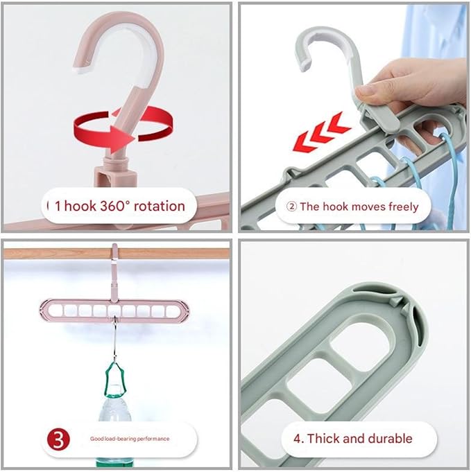 9 in 1 Smart Hanger, Upgrade Space Saving Hanger, 9 Holes Rotate Anti-Skid Folding Hangers with Multifunction Space Saving, for Heavy Clothes, Multiple Shirt, Shirts Pants (4pcs-Beige)