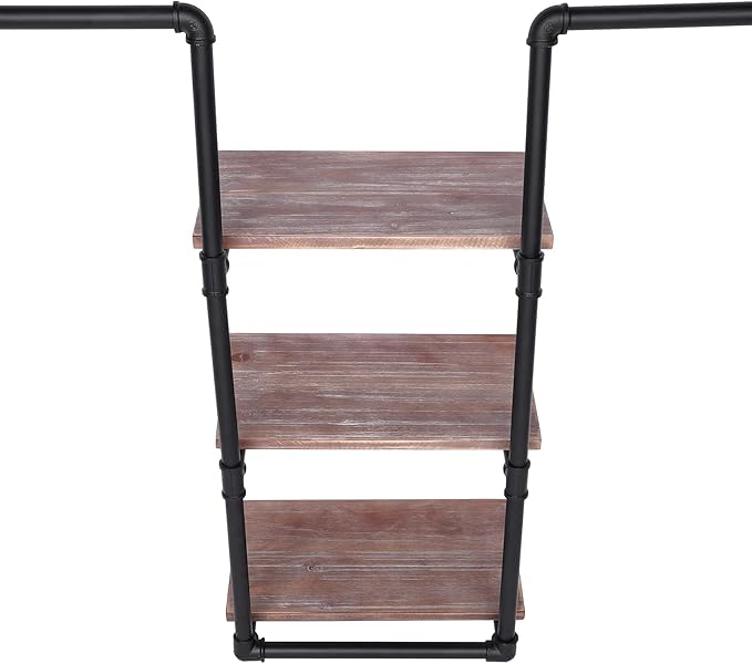 Industrial Pipe Clothing Rack Wall Mount Clothing Rack With Three Storage Shelves Clothing Display Rack Retail Display Clothes Rod Iron Garment Rack Multi-occasion Clothes Display Shelf