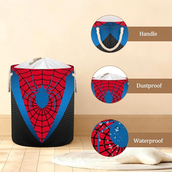 Laundry Hamper - Red Spider Web 58L Collapsible Waterproof Large Tall Nursery Storage Baskets Bin for Kids Toys, Clothes, Bathroom, Boys Bedroom Comic Hero Decor, Gift Basket