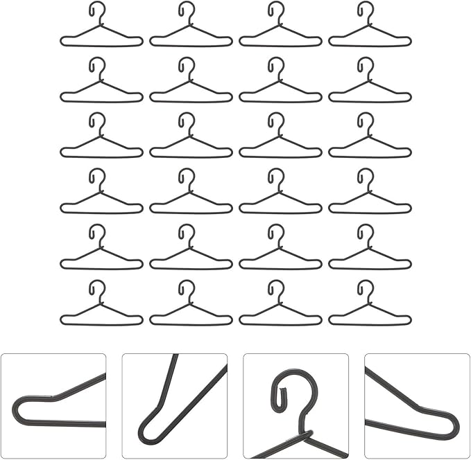 EXCEART Mini Metal Clothes Hangers for Dolls 50 Pcs Miniature Doll Clothes Hangers for Crafting Displaying and Organizing Doll Wardrobes 1.6 Inch Small Outfit Hangers