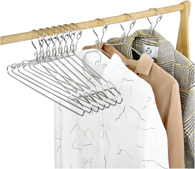 16.5” Wire Hanger 4mm Lockable Hangers 20Pack Stainless Steel Slim Thin Heavy Duty Windproof Lock Hook Metal Space Saving Clothes Hotel Hangers for RV Silver (20)