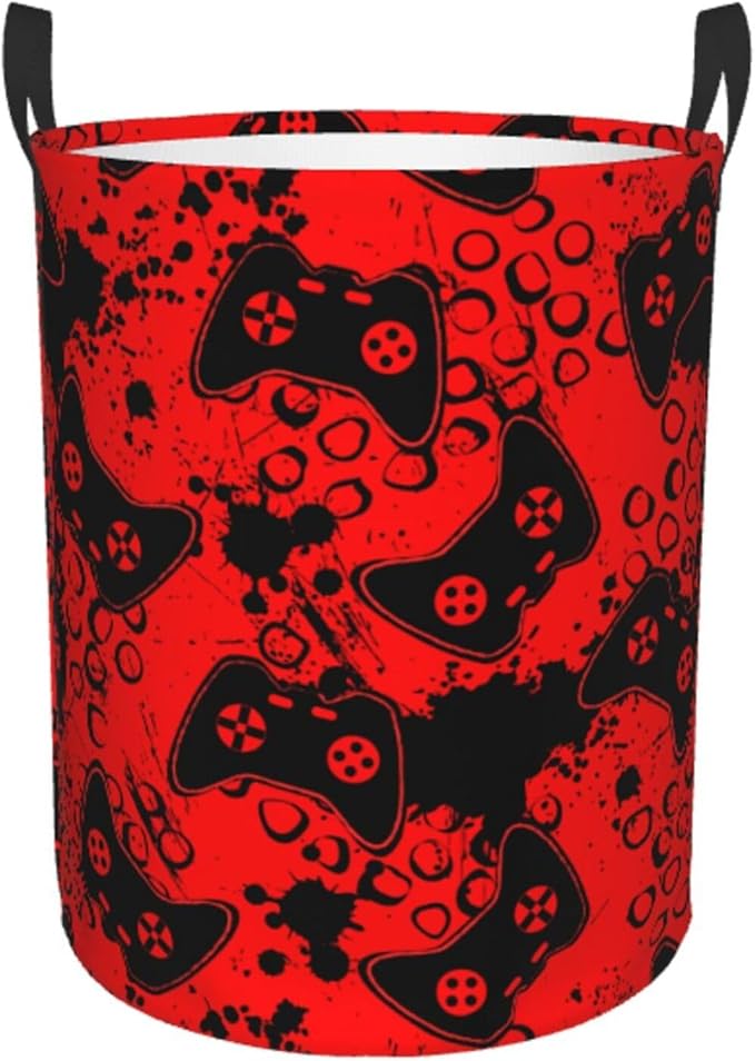 Game Joysticks Red Background Round Laundry Hamper Storage Basket Toys Clothes Organizer Bin For Home Bathroom Bedroom Dorm Nursery, 62l