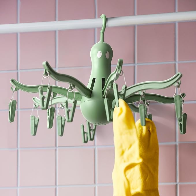 PRESSA 8-Claw Octopus Hanging Dryer 16 Clothes pegs, Easy to fold and Place -Turquoise (1, Green)