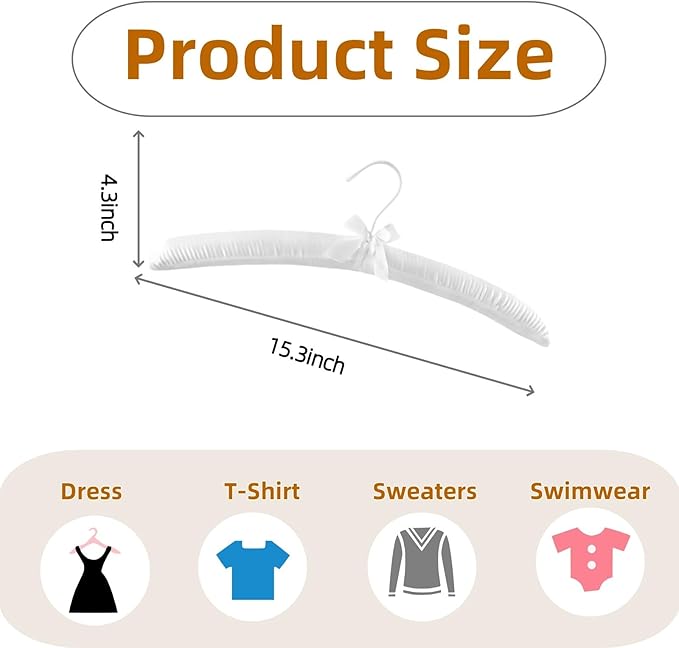 Thicker Padded Hangers for Women Clothing Sweaters,Anti-Slip Satin Hangers Padded Cute Hanger with Bow,Silky Fabric Hanger for Closet