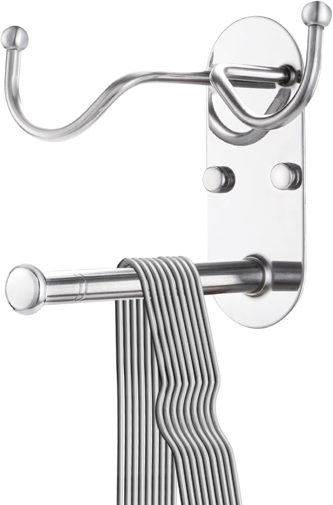 Clothes Hanger Storage, Retractable Clothes Hanger Storage Organizer, Damage Free Hanging Wall Hangers for Hanging in Living Spaces, Silver