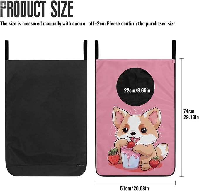ZFRXIGN Strawberry Corgi Hanging Laundry Hamper Pink Laundry Bag Washable Dirty Hamper for Clothes Large Laundry Basket Toys Storage Organizers for Home Bedroom Bathroom Durable