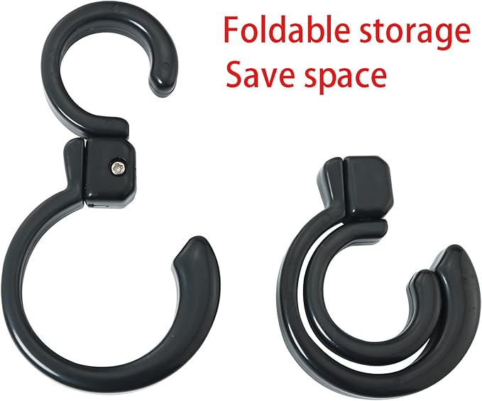 2PCS Rotating Folding S Hook 360 Degree Foldable Multi-Functional Hook 3.9x1.2x1 inches Portable Plastic Hanging Hook Clothes Hanger for Indoor and Outdoor Use Home Kitchen Garage Black