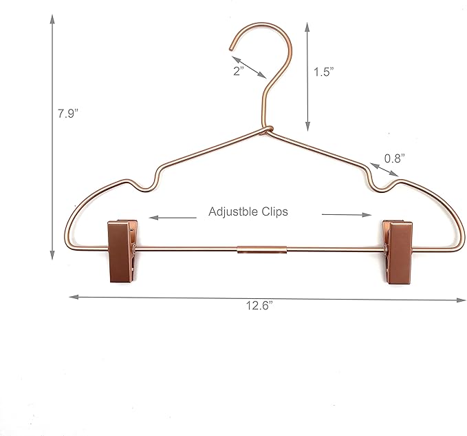 Rose Gold Metal Clothes Hangers with Clips,10 Pack Children 12.6" Baby Toddler Infant Newborn Kids Non Slip Durable Space Saving Baby Clothes Coat Hangers