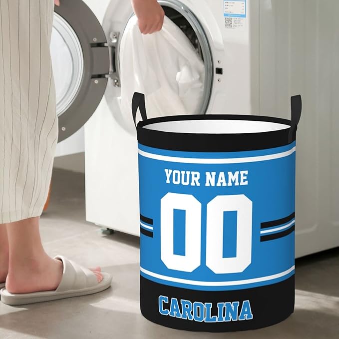 Custom Carolina Laundry Hamper Personalized Laundry Basket Customized Name And Number Collapsible Storage Basket for Bedroom Bathroom Living Room Gifts