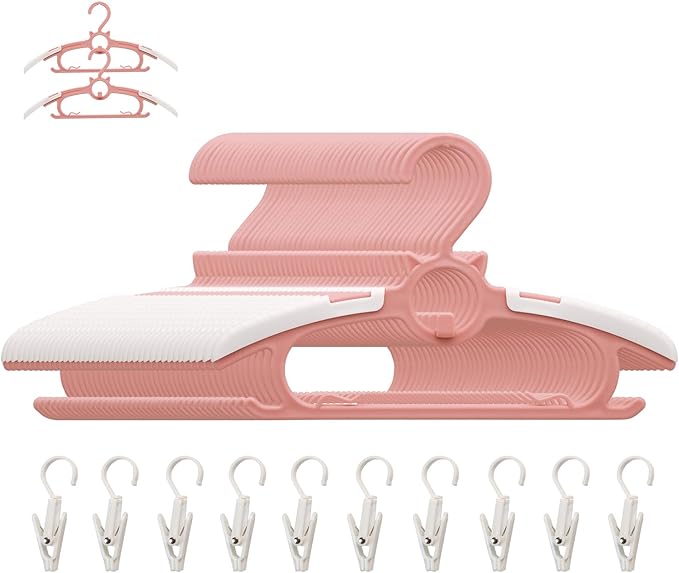 50pcs Pink Baby Hangers, Non-Slip and Extendable Laundry Infant Pant Hanger for Newborn Clothes Hangers,11"-14'' Adjustable Children Coat Hanger for Girl Boy Toddler Kids Child.