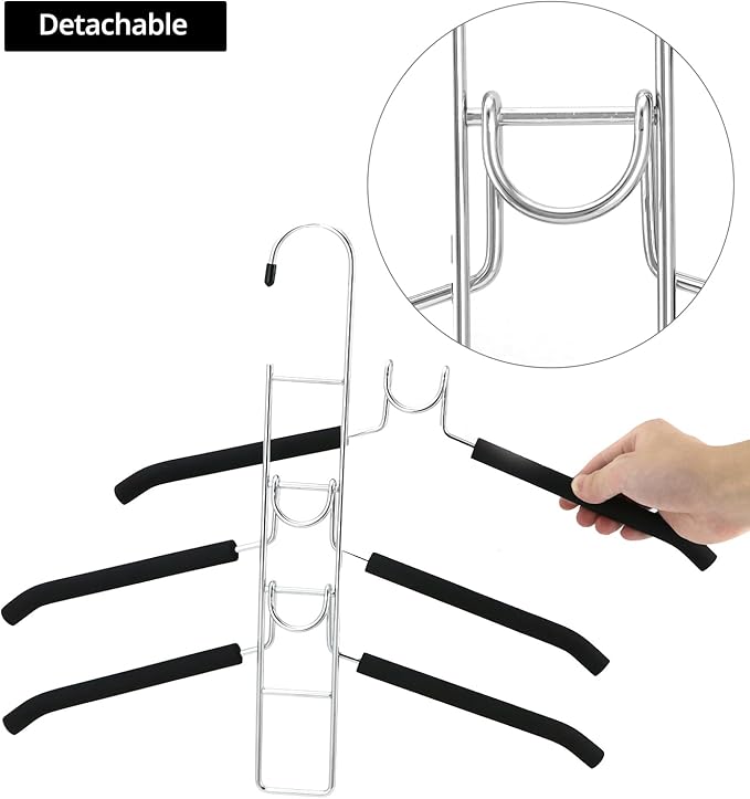 QWORK 4 Pack Clothes Hangers Space Saving, 5 in 1 Multi Layer Metal Hanger Racks for Coat, Suit, Sweater, T-Shirt