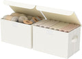 Fabric Storage Bin with Lid, Closet Boxes with Cover, Collapsible Stackable Organizer Basket with 2 Handles, for Home and Bedroom, 2 Pack, Beige, 10.2 x 7.9 x 6.7 In, XSNY12BES-2