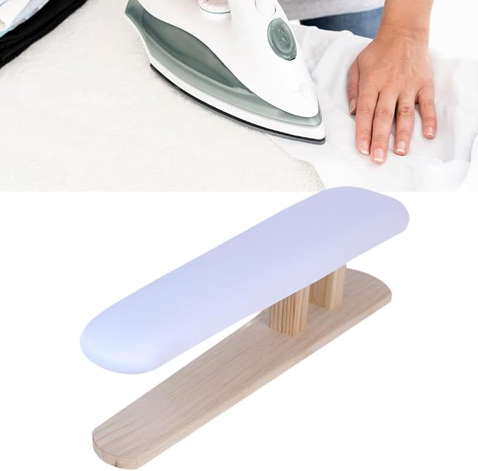 Mini Ironing Board with Wood Base Replacement Cover Ironing Stool Iron Board for Craft Rooms Household Collars Garments Cuffs, White 57cmx13cmx16cm