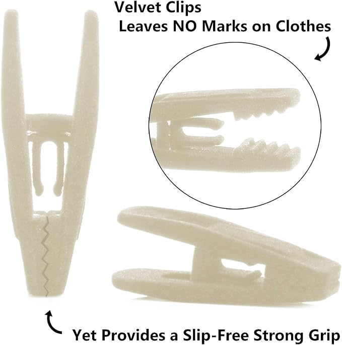 Velvet Clips, 20 Pack, Durable Non- Breaking Material, Matching Hangers of Our Brand and Your existing Velvet Hanger, Suitable to Hang Many Types of Clothes. (Ivory)