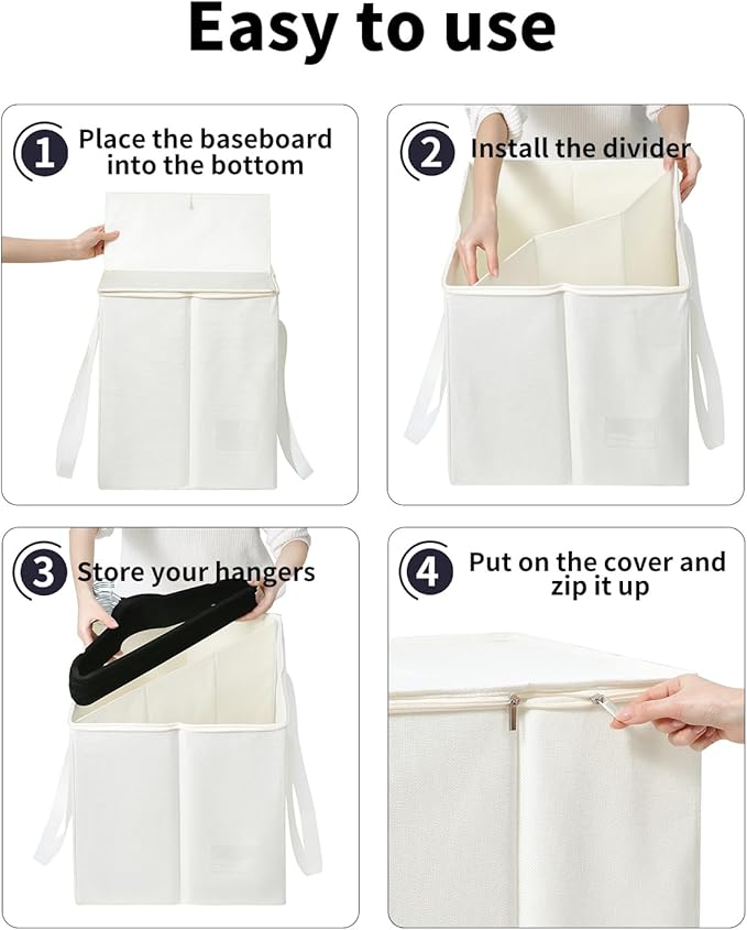 Qozary Clothes Hanger Organizer Bag-Rigid Hanger Storage Holder with Lid for Dustproof, Sturdy Caddy Organizer Box with Handle