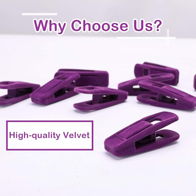 Trgowaul Purple Velvet Hangers Clips, Pants Hangers Velvet Clips, Strong Finger Clips Perfect for Thin Velvet Hangers (20 Pcs, Purple)