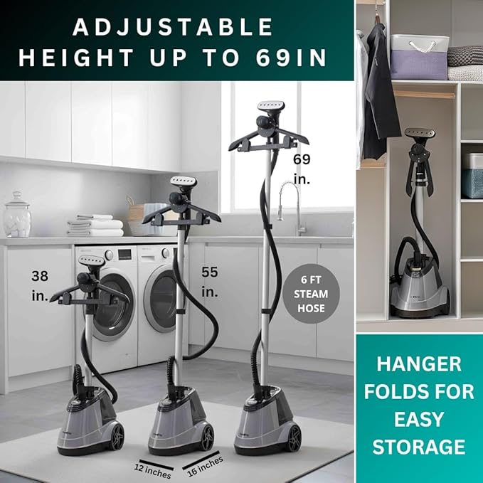 True & Tidy® Commercial Garment Steamer – Heavy Duty 1800W for Home & Commercial Use, 90+ Min Continuous Steam, Large 3L Tank, Wheels, Smart Auto-Off Safety