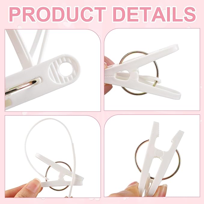 Honeydak 60 Pack Multi-Purpose Laundry Hooks Hanging Clips Bulk with Plastic Rope Hanger Clips for Baby Clothes Closet Organizer for Pants Hat Sock Boot Bra Towel Bathroom Wardrobe Kitchen, White