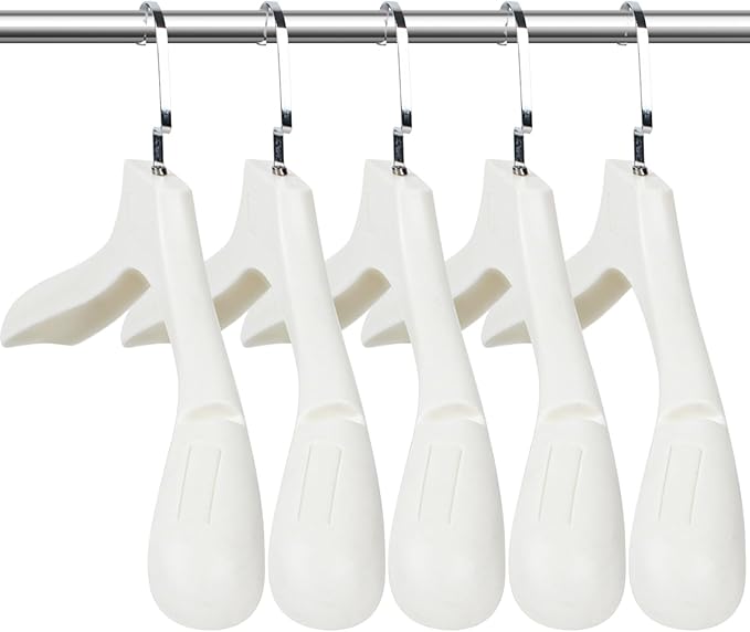 DEDU Suit Hangers for Men 10 Pack, Sweater Hangers No Shoulder Bump Non Slip Width 17.7", Plastic Clothes Hangers Ivory White with Metal Hook