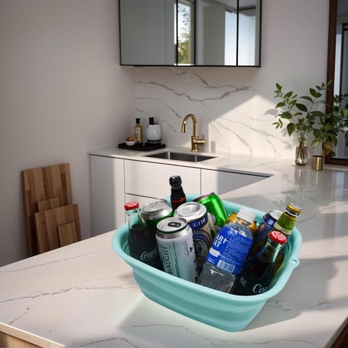 SAMMART 7.7L (2 Gallon) Collapsible Tub - Foldable Dish Tub - Portable Washing Basin - Space Saving Plastic Washtub (Lake Green, S)