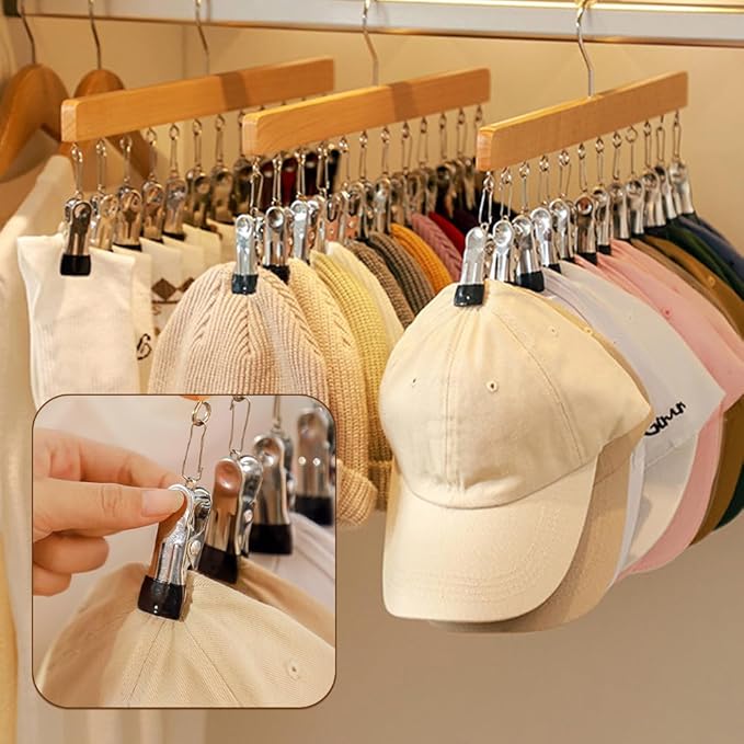 Closet Organizer with 10 Clips, Space Saving Hanging Closet Organizer, Space-Saving Hat Scarf Clothespins for Jeans Skirts Socks Pant Hangers with Clips (Vintage-12 Clips, 1PC)